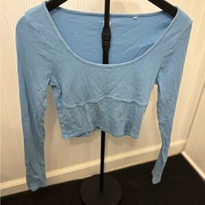 Blue Long Sleeve Women's Crop Top